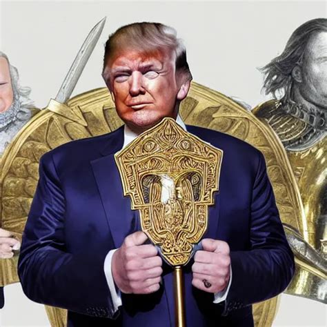 Donald Trump Wearing Knights Armor Holding A Big Stable Diffusion