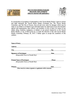 Fillable Online 2015 Release And Consent Form 2 Tucson Rodeo Parade