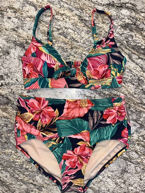 Kona Sol Floral Tie Front Bikini Top High Coverage Gem