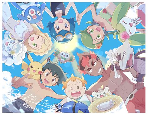 Safebooru 3boys 3girls D Alolan Form Alolan Marowak Alolan Vulpix Ash Ketchum Bangs Blonde