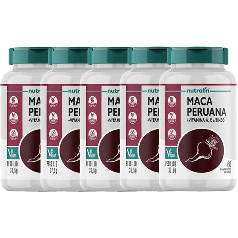 Kit 5X Maca Peruana Vitamina A C E Zinco 60 Comprimidos