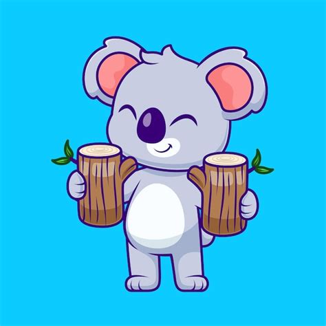 Lindo Koala Sosteniendo Rama Madera Rbol Dibujos Animados Vector Icono