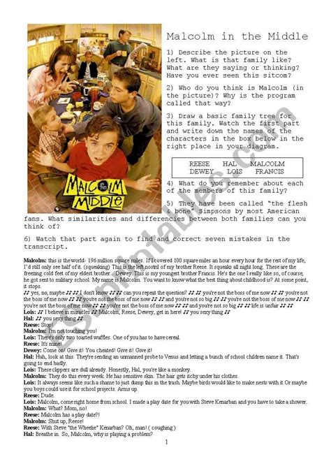 Malcolm in the Middle_Pilot Episode - ESL worksheet by karinadebard