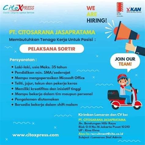 Lowongan Kerja Staf Admin Sortir Di CitoXpress Jakarta Pusat AtmaGo