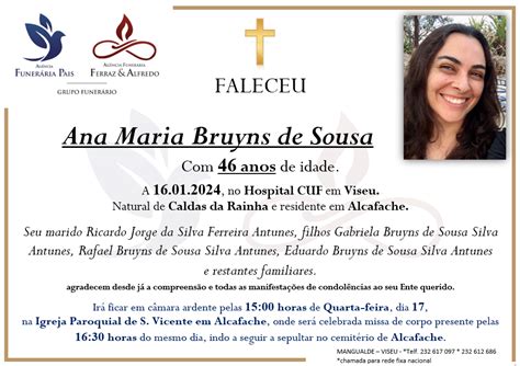 Cerimónias fúnebres de Ana Maria Bruyns de Sousa Funerária Ferraz