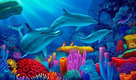 Paintings Of Dolphins Underwater