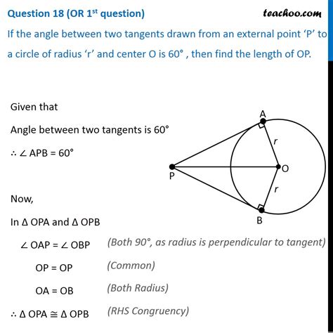 If The Angle Between Two Tangents Drawn From An External Point P To