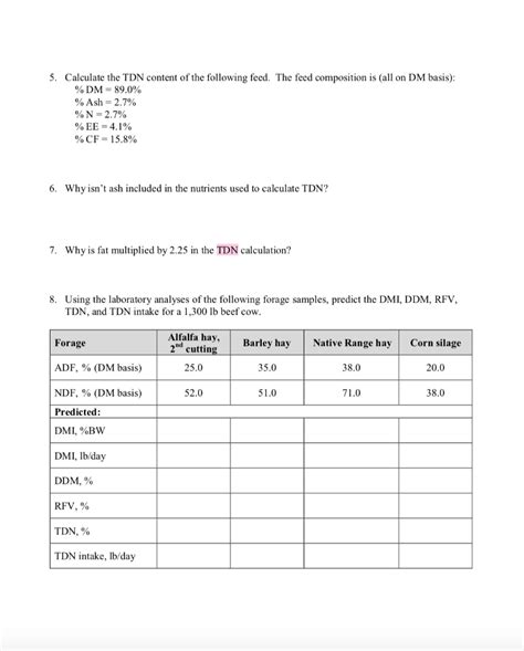 Solved 5 Calculate The TDN Content Of The Following Feed Chegg