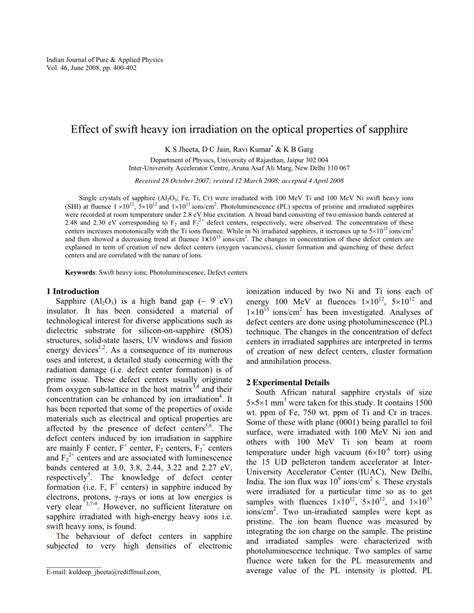 Pdf Effect Of Swift Heavy Ion Irradiation On The Optical Properties