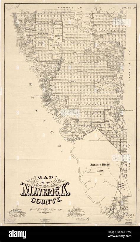 Map of Maverick County - General Land Office, Sept. 1893 Stock Photo - Alamy