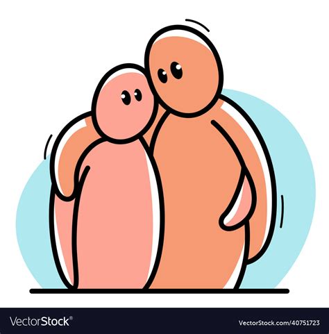 Two funny cartoon men hugging each other Vector Image