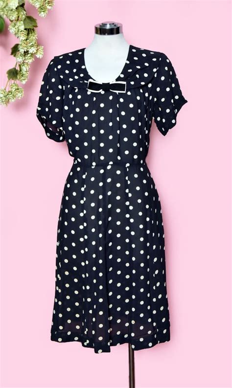 Black And White Polka Dot Sheer Vintage Dress 1940s … Gem