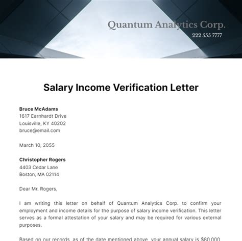 Salary Income Verification Letter Template Edit Online And Download