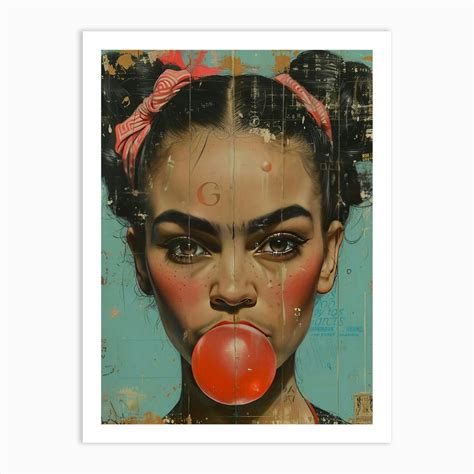 Girl Blowing A Bubble Gum Art Print by ArtCanvasQuest - Fy