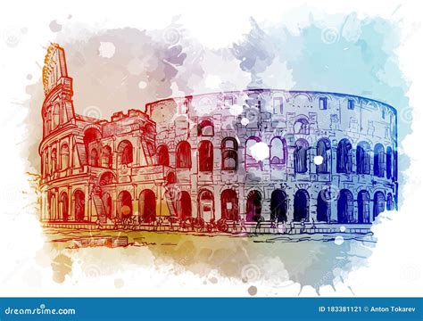 Coliseum In Rome Italy Vintage Design Stock Vector Illustration Of