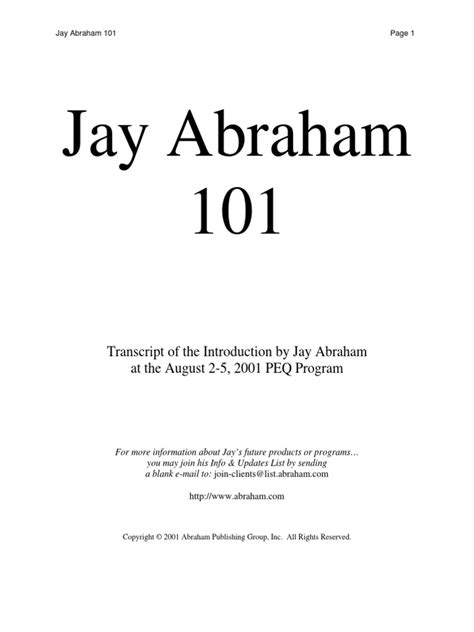 Jay Abraham 101 | PDF | Innovation | Sales