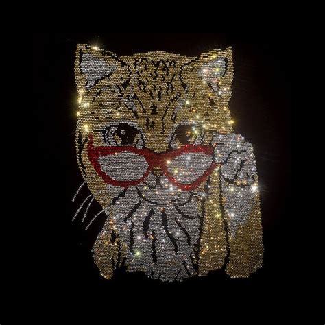 Cat Rhinestone Transfer Bling Hot Fix Iron On Patch Motif Etsy