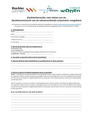 Fillable Online FORMULIER VOOR EEN KLACHT AAN DE KLACHTENCOMMISSIE VAN