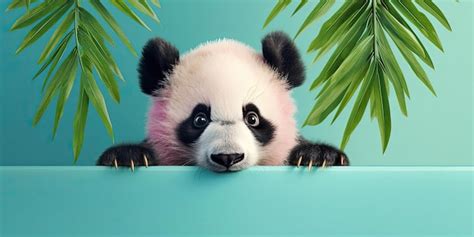 Premium AI Image A Panda Bear Peeking Out Of The Wall In The Style Of