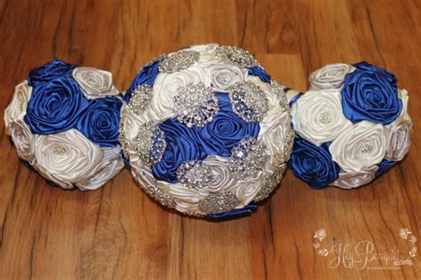 Brooch Bouquet Package Deposit Royal Blue Silver Ivory Brooch