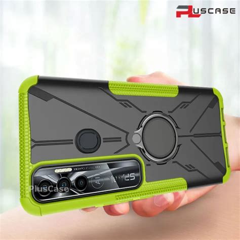 Pluscase สำหรับ Tecno Spark 7 Pro เคสป้องกันการกระแทกขาตั้งแหวนโลหะ