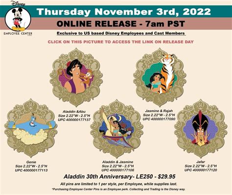 Aladdin 30th Anniversary Pins At Disney Employee Center Disney Pins Blog