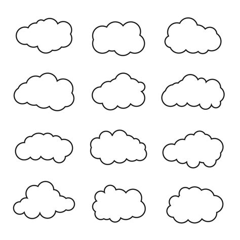 Set Of Black Cloud Vector Icons Weather Symbol Silhouette Flat Style