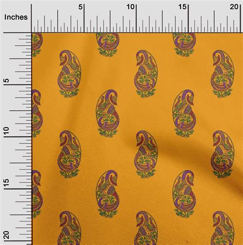 Oneoone Viscose Jersey Mustard Yellow Fabric Peacock Block Craft