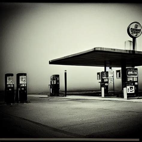 Polaroid Abandoned Gas Station Dark Moody Foggy Stable Diffusion