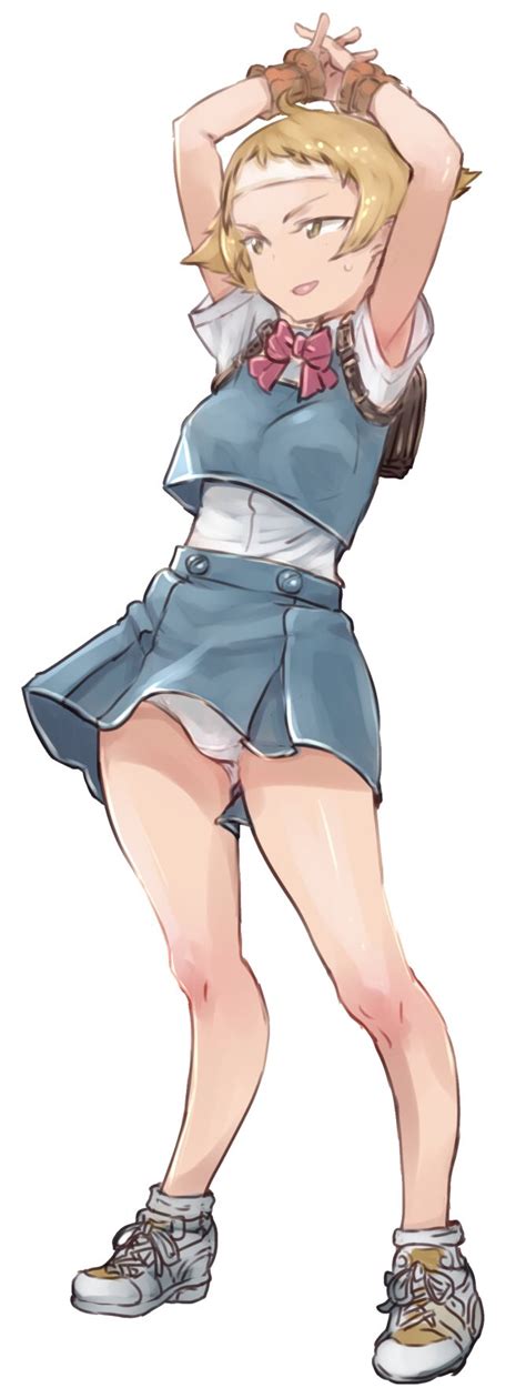 Safebooru 1girl Abaratani Kurou Arms Up Blonde Hair Blue Skirt Blue