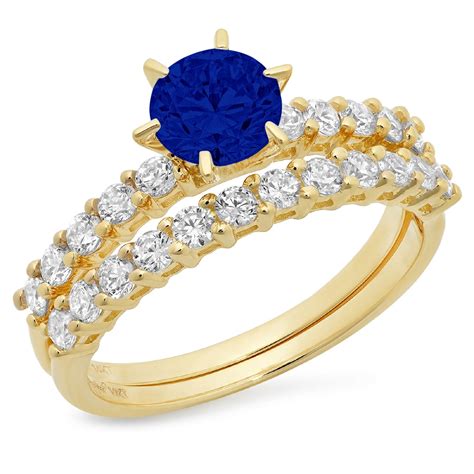 Clara Pucci 18K Yellow Gold Round Cut 1Ct Simulated Blue Sapphire