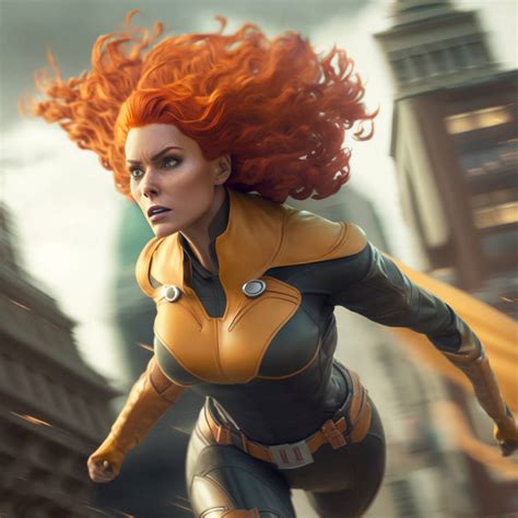 Ba Female Superhero With Orange Hair Flying Over A by max3ai on DeviantArt