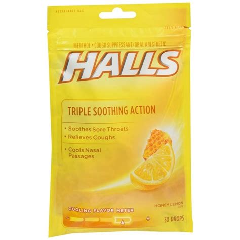 Halls Menthol Cough Suppressant Oral Anesthetic Drops Honey Lemon