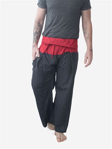 Mens Two Tone Red Thai Fisherman Pants Lanna Soul