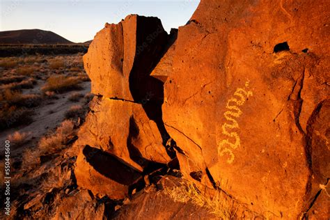 ancient rock art in Mojave desert, California Stock Photo | Adobe Stock