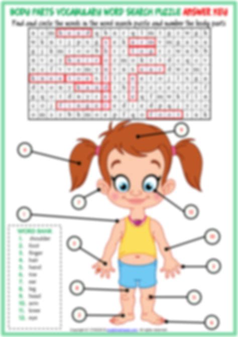 Solution Body Parts Vocabulary Esl Word Search Puzzle Worksheet For