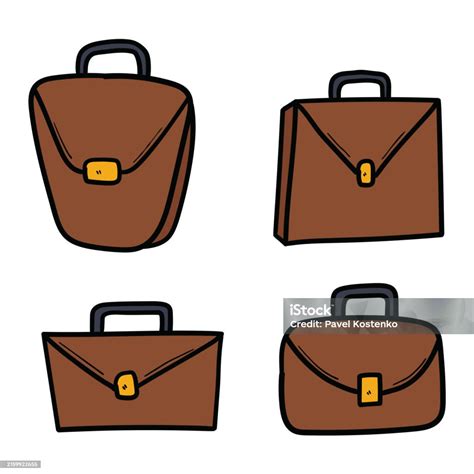 Hand Drawn Cartoon Set Briefcases On White Background Stock