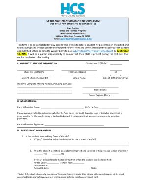 Fillable Online Gifted And Talented Parent Referral Form Use Only For