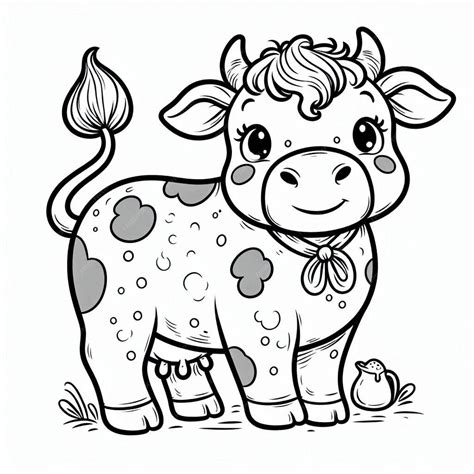 Premium Photo Farm Animal Cow Coloring Page For Kids Ai Generated