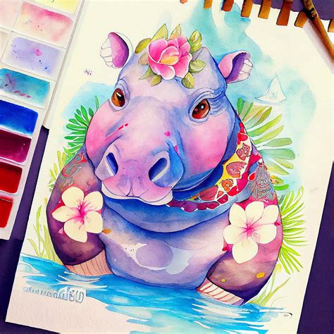 Thai Water Bufffalo Hippo Japanese Traditional By Asar Studios Digital