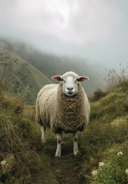 Premium Photo There Is A Sheep Standing On A Grassy Hill With A