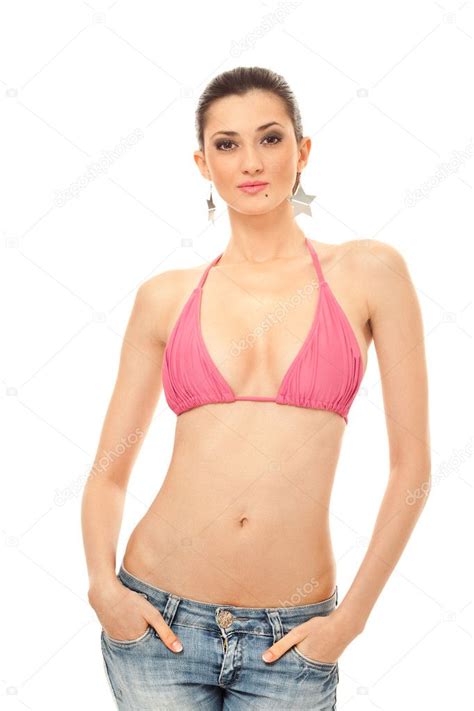 Woman In Bikini And Jeans Stock Photo Luckybusiness 5516984