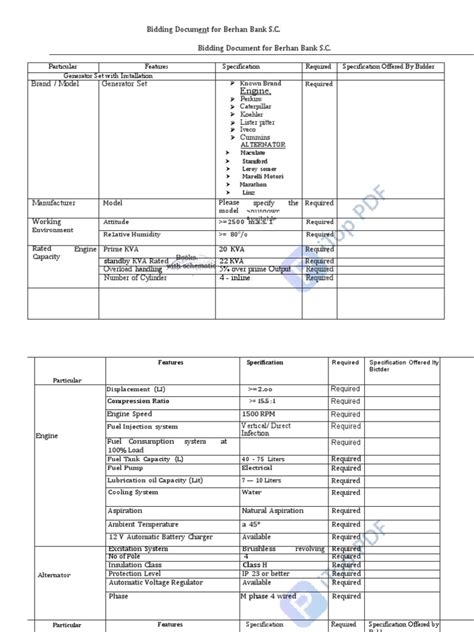 Technical Specification For 20 KVA Generator | PDF | Mains Electricity ...