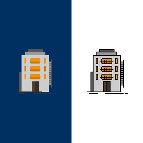 Building City Dormitory Hostel Hotel Icons Flat And Line Filled Icon