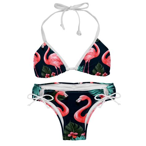 Flamingo Tropical Rainforest Detachable Sponge Adjustable Strap Bikini Set Two Pack Swimwear