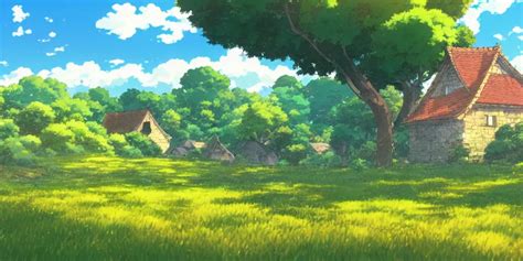 Anime Screenshot Wide Shot Landscape With House In The Stable Diffusion