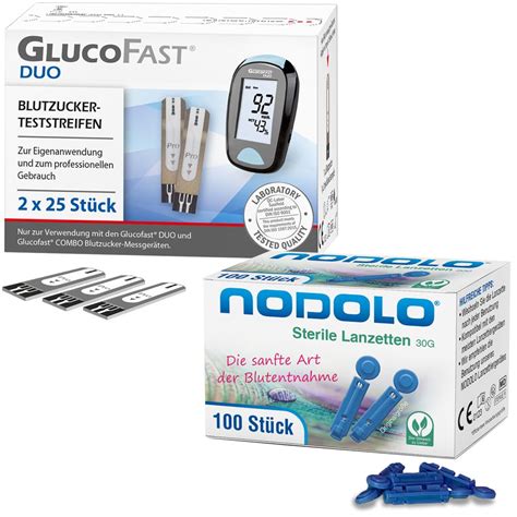 Glucofast Duo Blutzucker Teststreifen Und Nodolo Lanzetten Im Kombiset