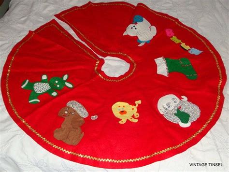 Vintage Red Felt Christmas Tree Skirt Appliques By Vintagetinsel