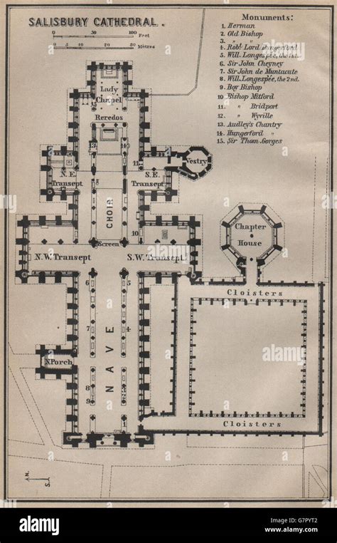 SALISBURY CATHEDRAL SALISBURY CATHEDRAL floor plan. Wiltshire, 1910 old ...