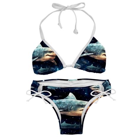 Starry Shark Swim Wear Bikini Set With Detachable Sponge Adjustable Strap Two Pack For